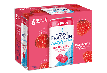 Mount Franklin Lightly Sparkling - 6 pack 250mL can - Raspberry