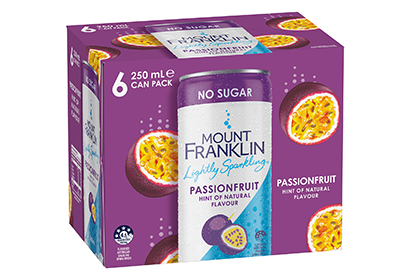 Mount Franklin Lightly Sparkling - 6 pack 250mL can - Passionfruit